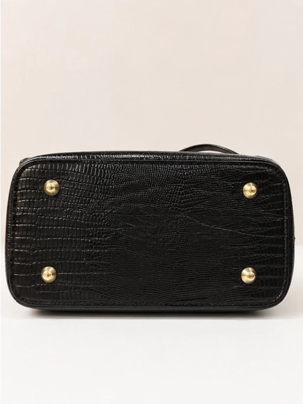 Croc-Embossed Black Top Handle Backpack